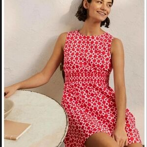 Boden Red and White Patterned Mini Dress
